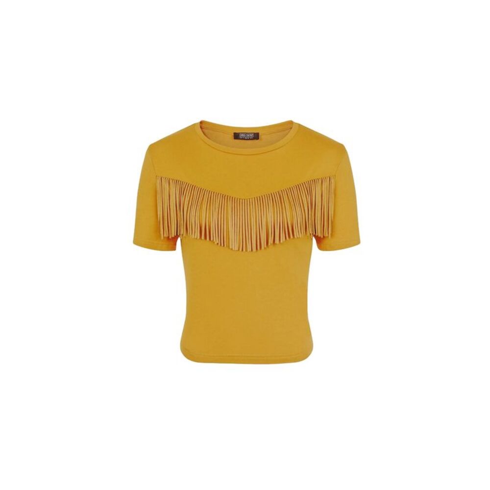 Girls On Film Womens/Ladies Rockferry Fringed T-Shirt / Mustard Yellow